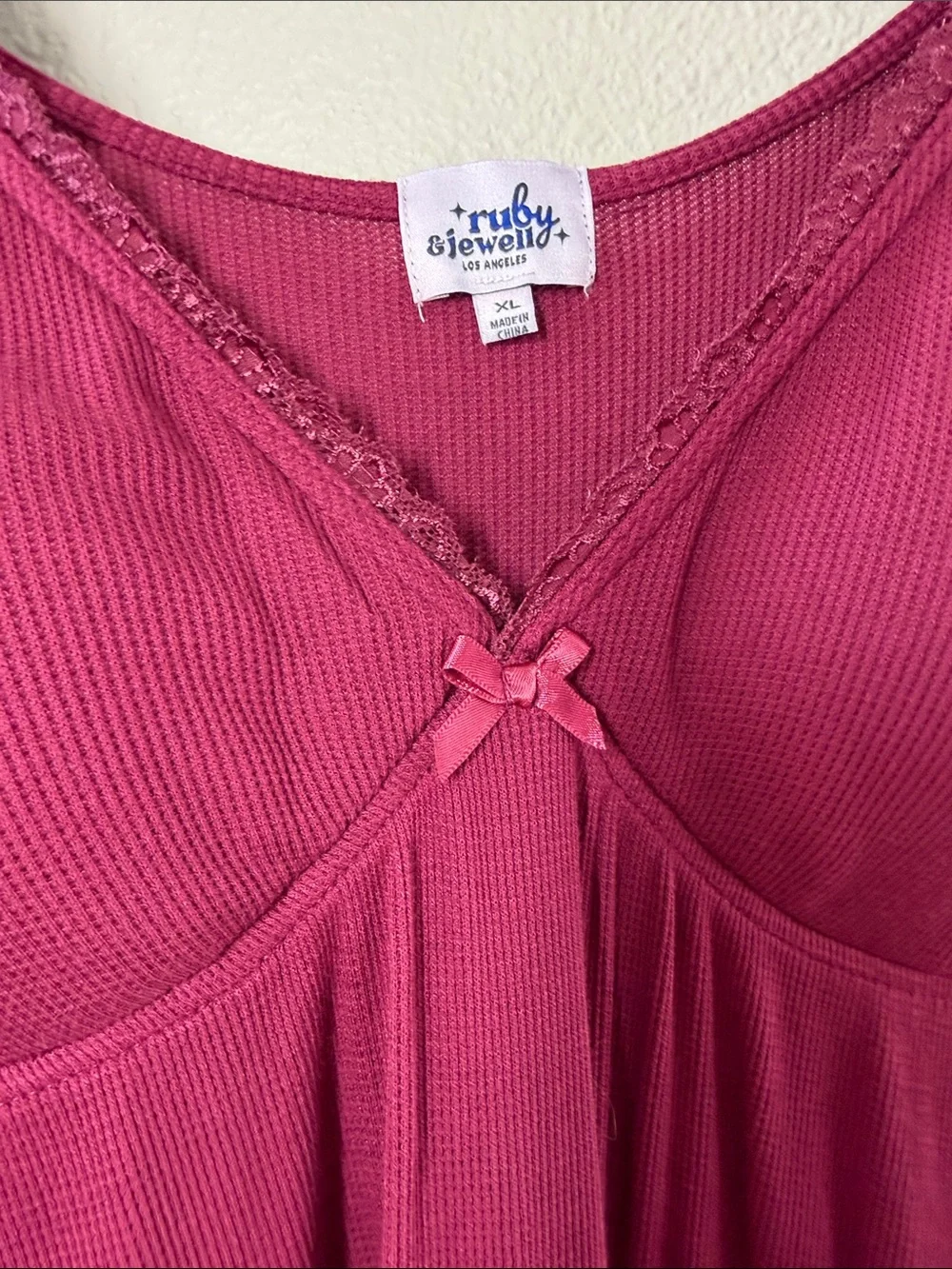 Lace-Trim Short Sleeve Tee - Raspberry - Picture 3 of 8